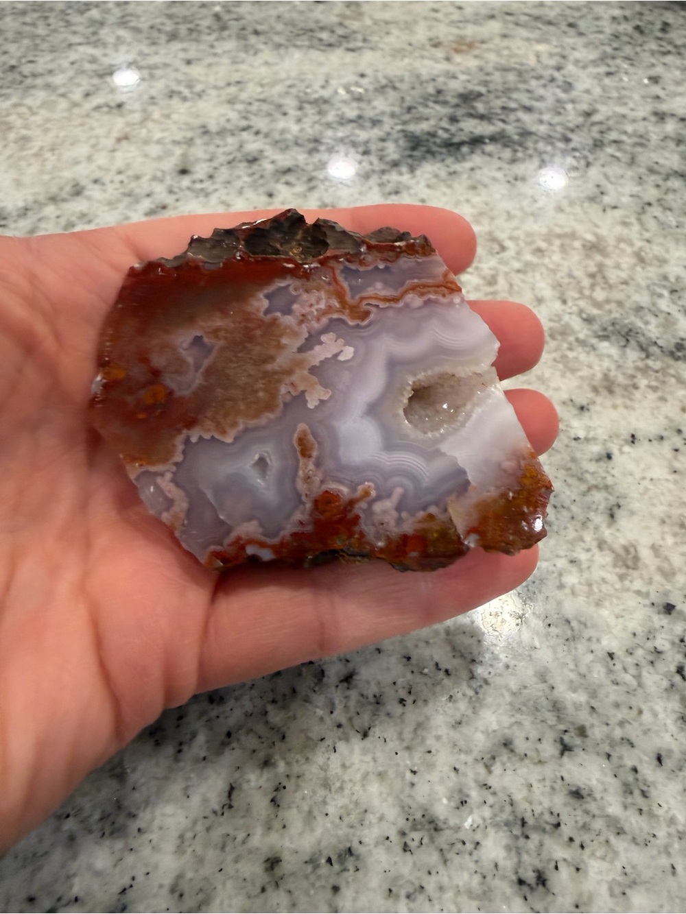 Polished Agate Display Slice - featuring purple and red colors with druzy